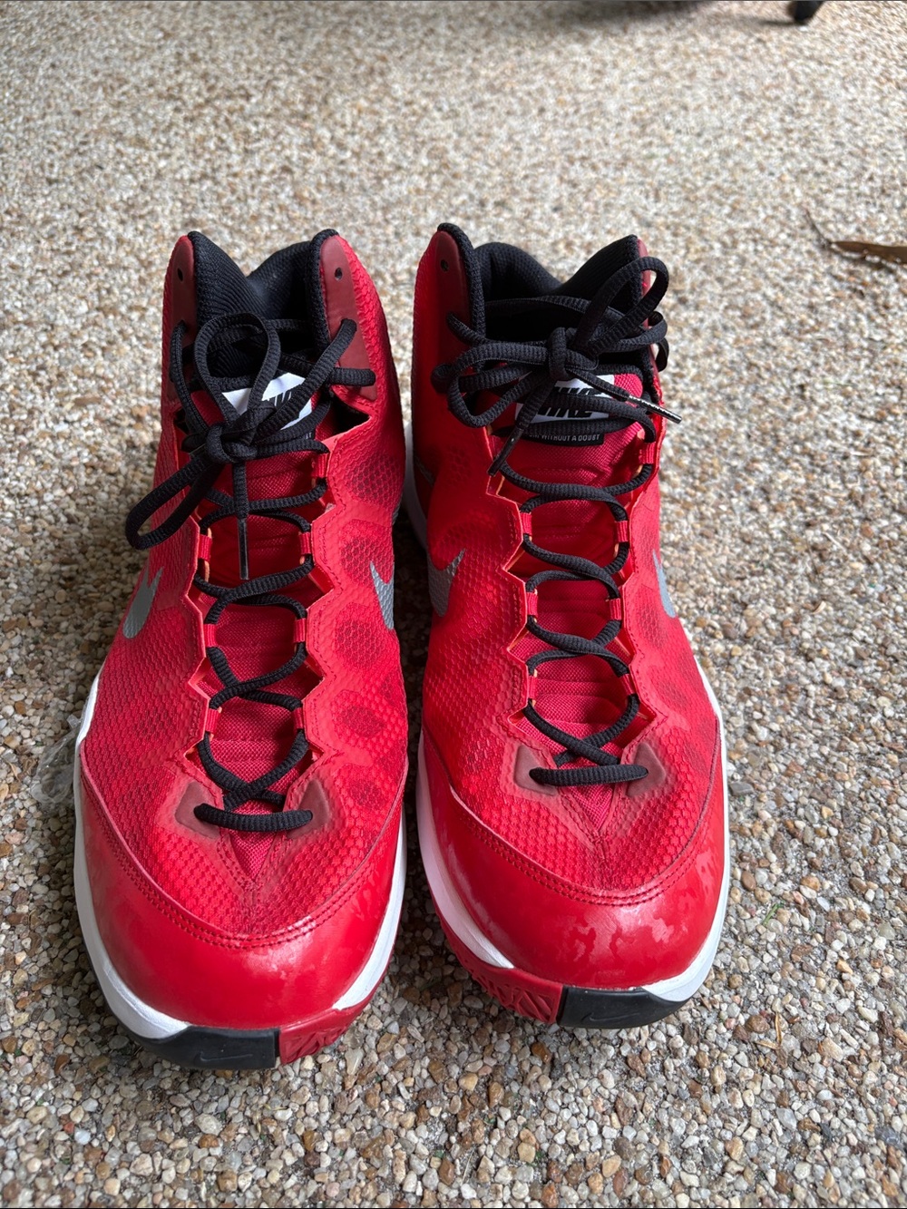 Nike Red and Black High-Top Basketball Shoes with Silver Swoosh
